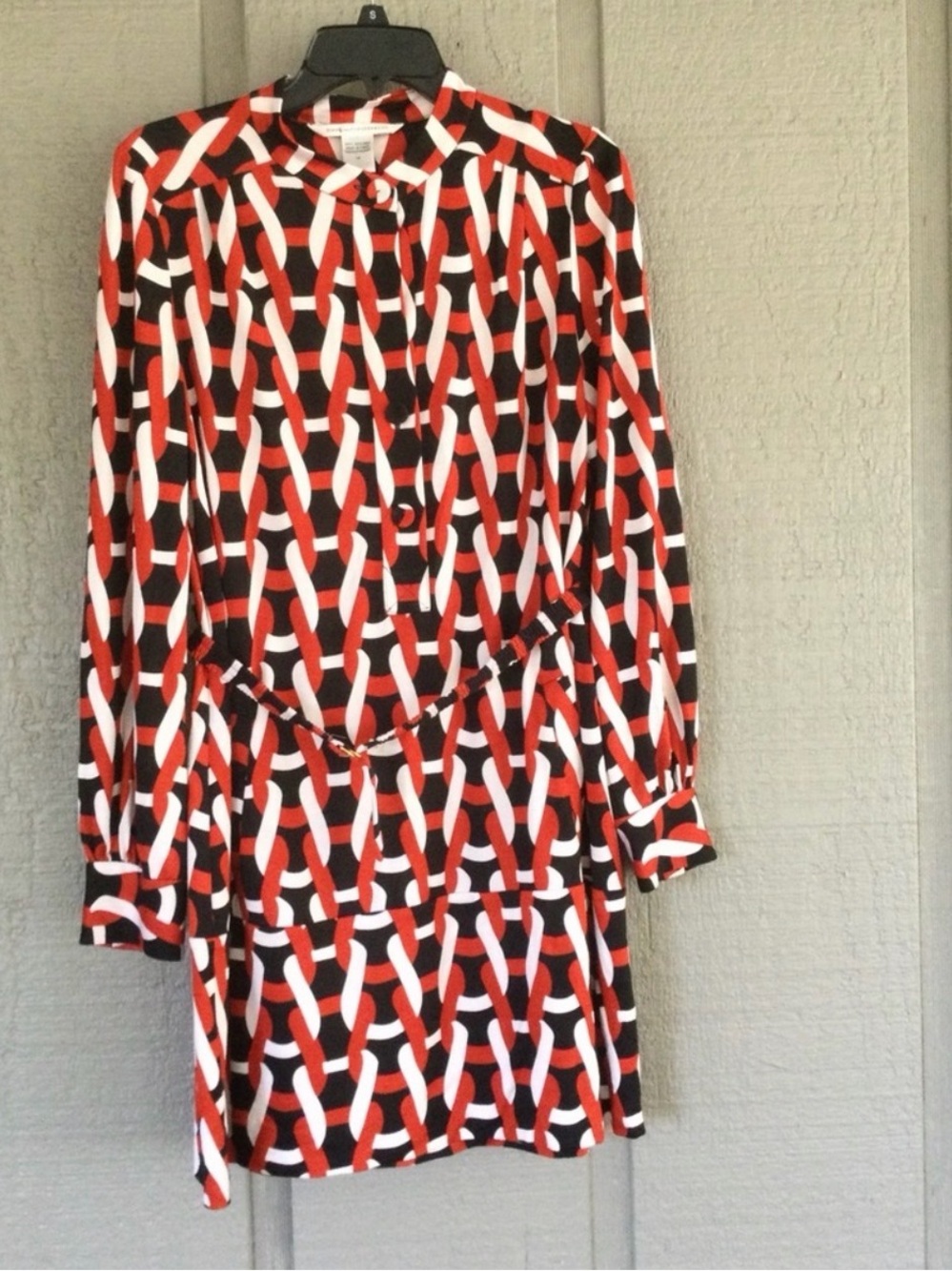 Diane Von Furstenberg Tunisa Silk Print Long Sleeve Belt Mini Dress Women 14